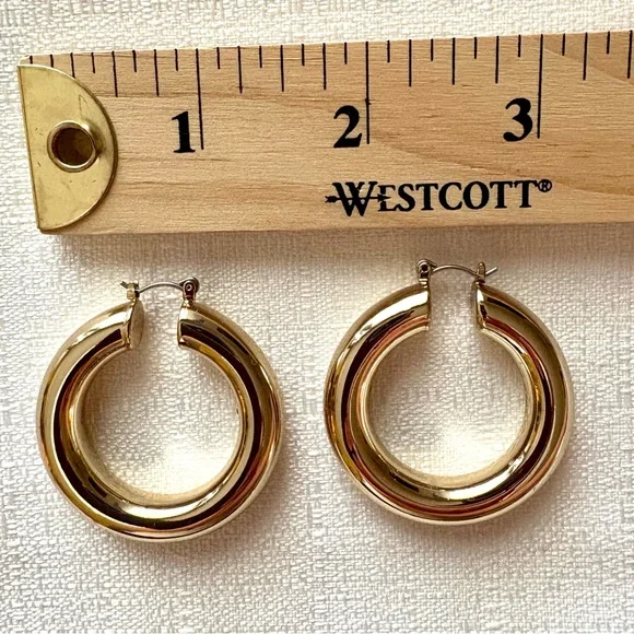 14K Gold Plated Chunky Hoops - Picture 2 of 7